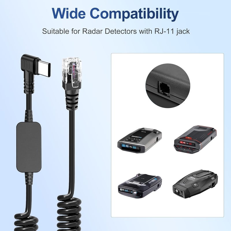 WUDCBFC Radar Detector Cable，USB CTo RJ11 Plug Cable 5V-12V Power Cord, Compatible with Escort Radenso XP Beltronics Cobra Whistler 9.8FT, Suitable for 12V Radar detectors - Image 4